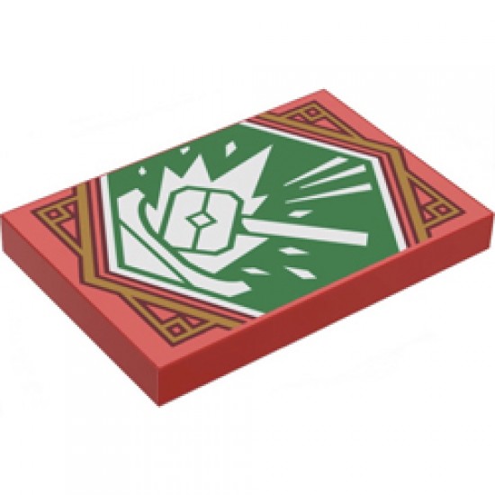 Flat Tile 2x3 with Dark Green Ninjago Decoration Bright Red