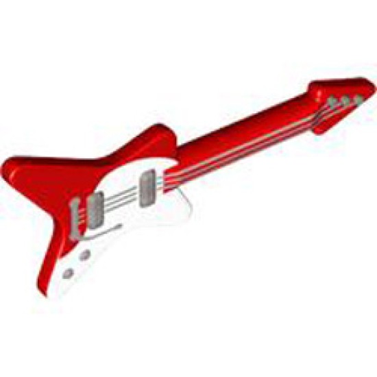 Minifigure Electric Guitar with White Patch Bright Red