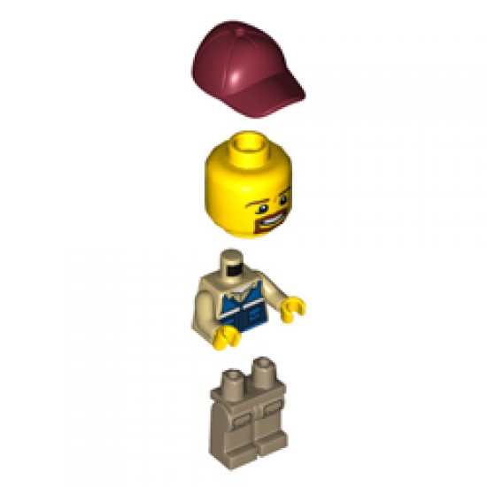 Male Wildlife Rescue Worker with Dark Red Cap and Blue Vest Minifigure