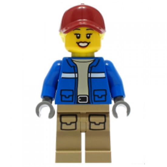 Female Wildlife Rescue Explorer with Dark Red Cap and Cool Yellow Hair Minifigure