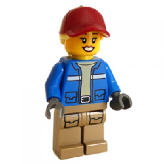 Female Wildlife Rescue Explorer with Dark Red Cap and Cool Yellow Hair Minifigure