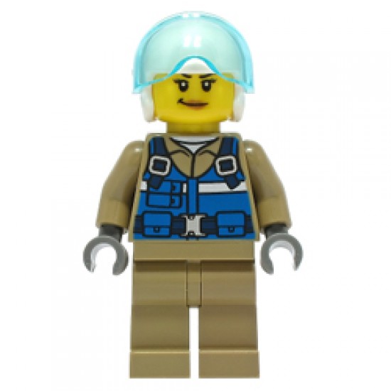 Female Smirk Face Wildlife Rescue Pilot with White Helmet Minifigure