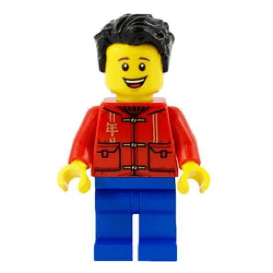 Male with Red Tang Jacket with Hood Minifigure