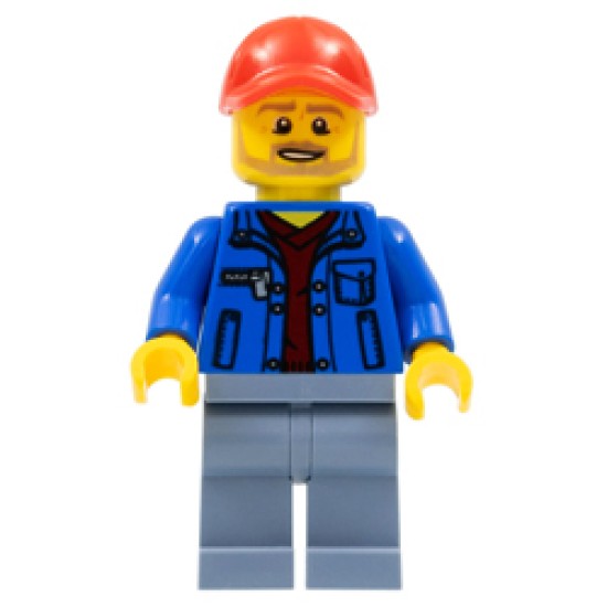 Male Race Marshal with Red Cap and Beard Minifigure